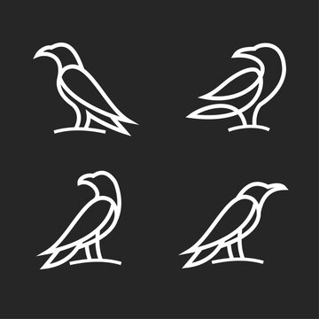 Set of Four Minimalist Line Art Bird Logos on Dark Background