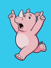 Fototapeta premium Joyful Pink Rhino Cartoon Character Dancing Happily