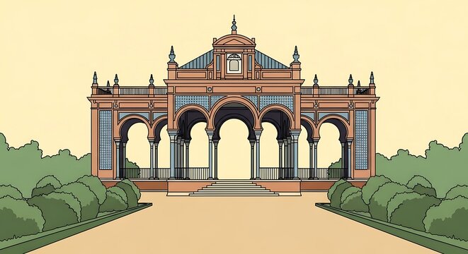 Illustration of the Plaza de Espa&ntilde;a in Seville Spain