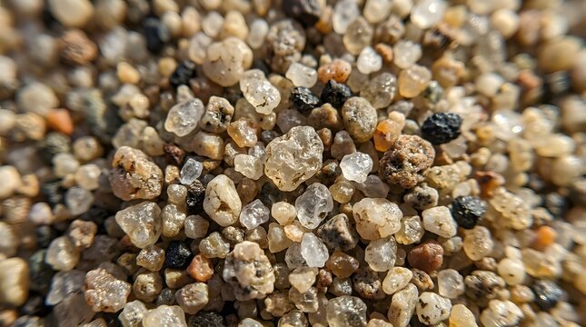 Close-up of Sand Grains - A Microscopic View of Beach Texture.