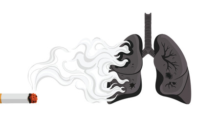 Fototapeta premium Illustration of damaged lungs with smoke from a cigarette, symbolizing the harmful effects of smoking on respiratory health