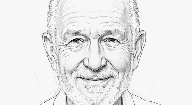 Pencil Sketch Portrait of a Smiling Mature Man