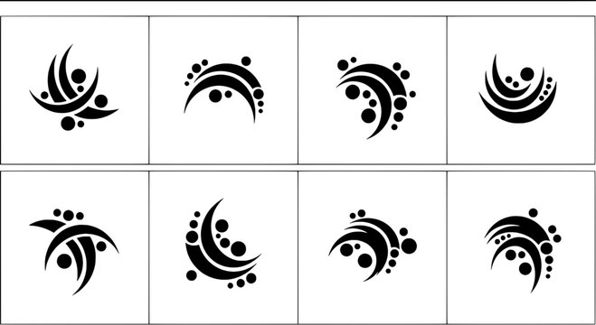Arrows curved circular dash icons set with dotted patterns and minimal linework for navigation UI and app design