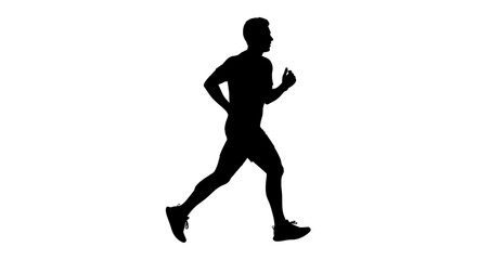 Obraz premium Silhouette of runner jogging in motion against minimalist white background