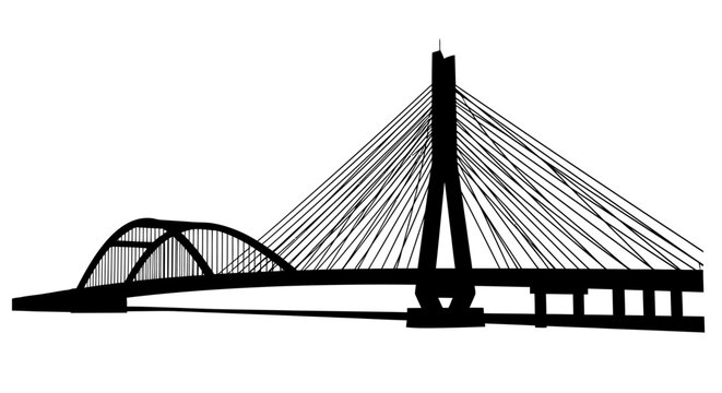 silhouette of cable-stayed bridge with arch bridge