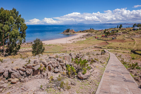 Puno, Peru - 29 Nov 2025: Panoramic views of Lake Titicaca from Isla Taquile, Taquile Island, Peru