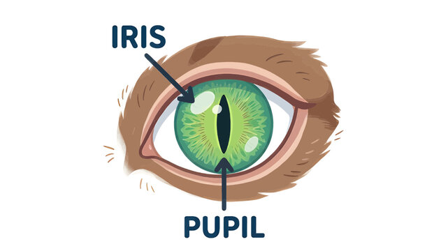 Human eye anatomy with labeled iris and pupil