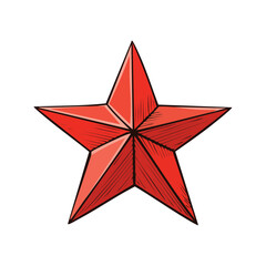 Obraz premium Vibrant Red Five Pointed Star Symbol with Hatch Mark Shading