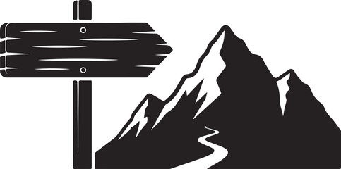Wooden signpost pointing towards mountains and winding road with white background signpost mountains direction © Tania_AI_Deisgner
