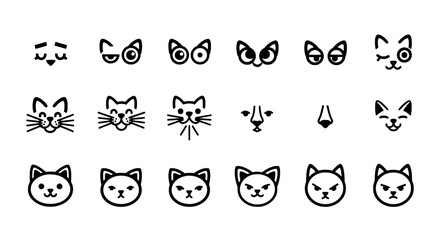 Fototapeta premium Cats illustration set with various facial expressions and emotions featuring cat faces, happy cat, angry cat with surprised cat and sleepy cat