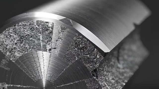 Closeup Macro Shot of a Diamond Drill Bit Cutting Through Material.