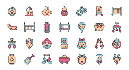 Obraz premium Collection of baby care and nursery icons.