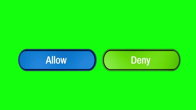 llow and Deny Buttons with Animated Cursor Clicking Allow on Green Screen Background &mdash; 4K 3D Video Animation of App Permission Request Accept Button Click for Mobile UI, Privacy Settings and Digital 