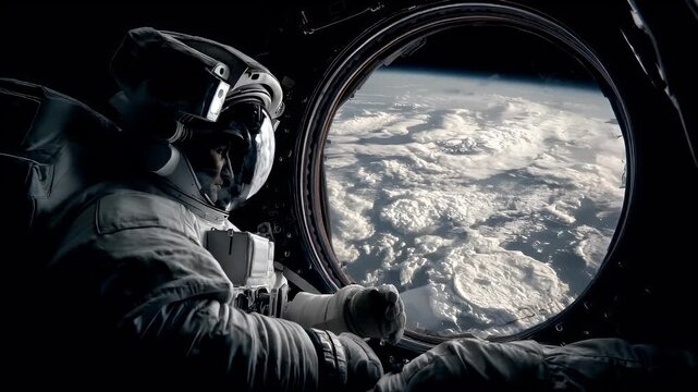 Space universe exploration, fantasy, mysterious. A dramatic, highresolution photograph of an astronaut in outer space. The astronaut, wearing a white spacesuit and helmet with a visor.