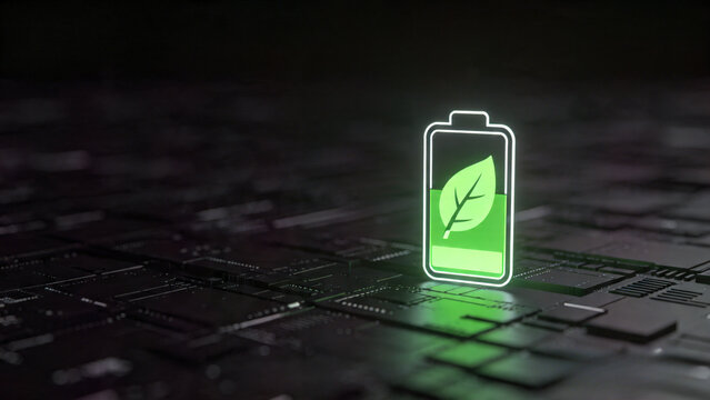 Green leaf battery digital icon