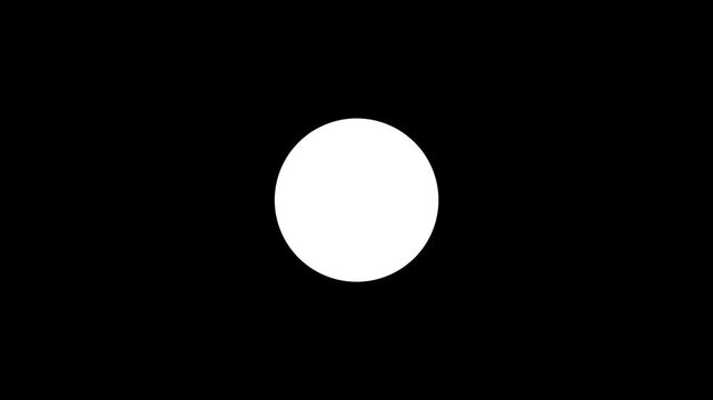 Minimalist white circle pulsating on black background in dynamic loop motion creating rhythmic visual transitions.