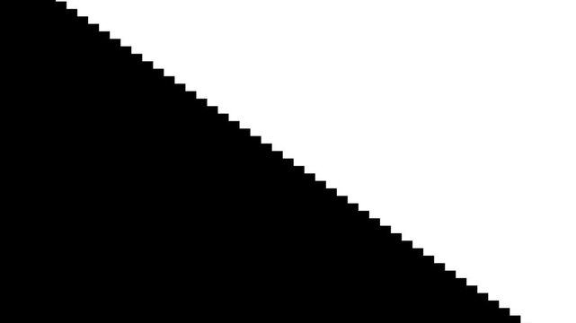 Abstract transition mask pixelated diagonal wipe alpha luma matte black white digital motion graphic video clip.