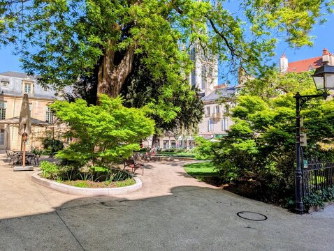 Place des Ducs de Bourgogne's Garden in Dijon, France, and  Philippe le Bon's tower, France - May 2026