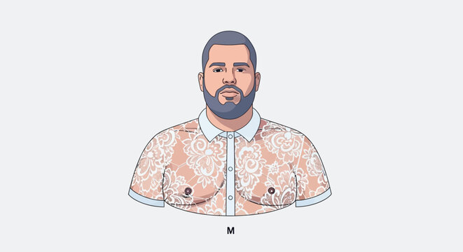 Bearded Man Portrait Wearing Patterned Lace Shirt