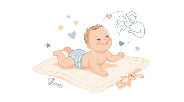 Cute baby lying on tummy smiling.