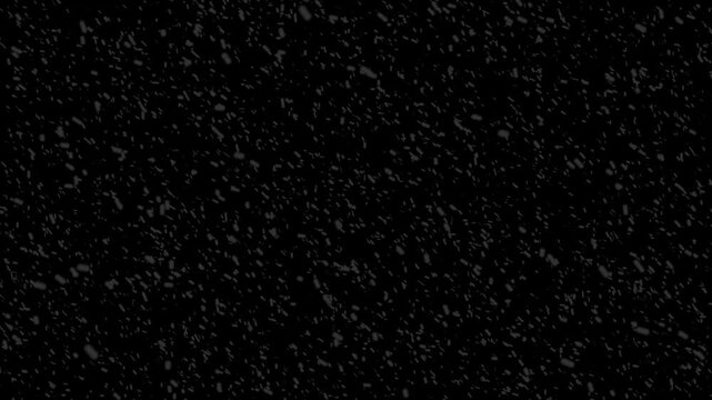 Snow falling on black background creating winter storm atmosphere with heavy flakes drifting across screen slowly.