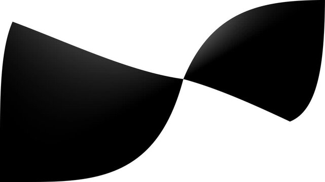 Abstract black banner gracefully waving motion with white corner curl dynamic animation on isolated background.