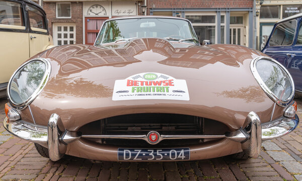 Tiel, The Netherlands, 03.05.2026, Classic british sports car Jaguar E-Type Series 1 from 1963 front view at Betuwse Fruitrit