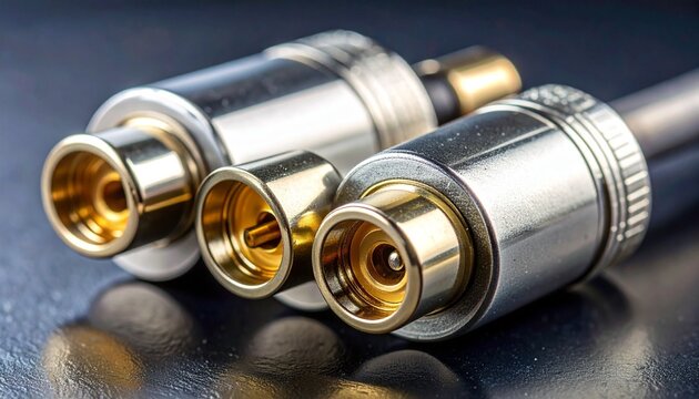 Close-up of male XLR audio connector with metallic body and three pins, symbolizing professional sound engineering and recording.