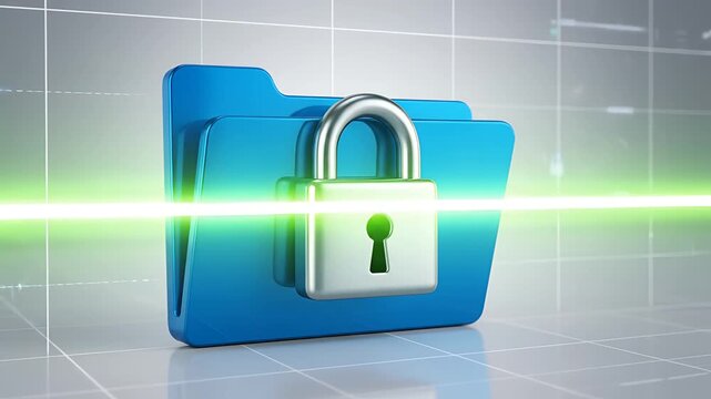 Secure Digital Folder with Padlock and Glowing Data Stream.