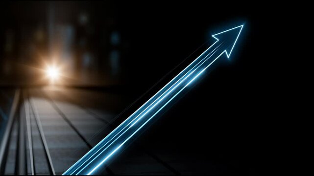 Business growth glowing arrow rising upward success progress graphic bright light abstract line trend digital path futuristic finance innovation future technology night background speed motion