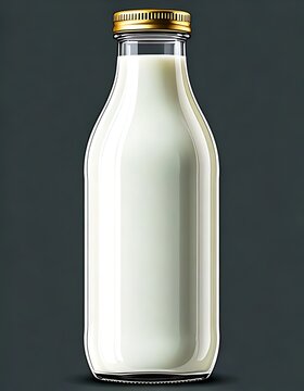 A clear glass bottle with&nbsp;milk on a black banground