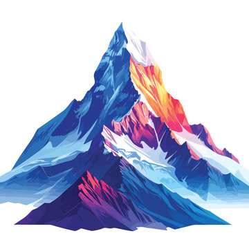 Vibrant Snowy Mountain Peak Illustration.