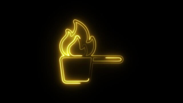 Neon yellow matchbox with flame on black background