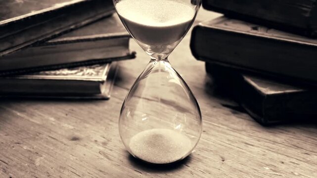 Black and white 1930's simulated film for Turn back time concept. Sands of time running backwards 