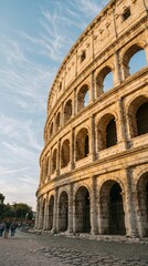 Obraz premium Colosseum's grand arches rise majestically against golden evening sky