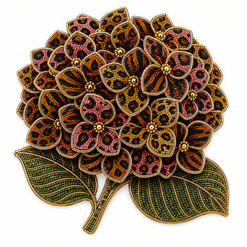 Beaded Hydrangea Flower Brooch