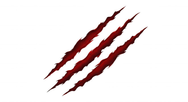 Three diagonal red claw marks or slashes with a metallic gradient texture isolated on a solid black background