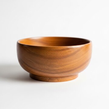 A Simple Wooden Bowl on a White Background.