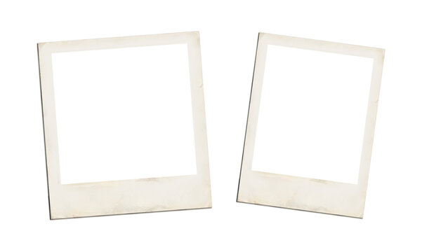 Two vintage blank photo frames polaroid style isolated on transparent background mockup.