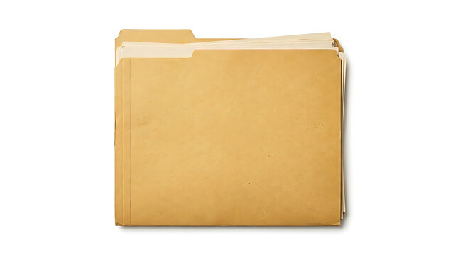 Single manila file folder containing documents isolated on a white background for office record keeping