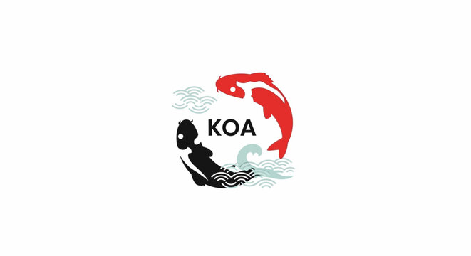 Yin Yang Koi Fish Symbol With KOA Text - Japanese Art
