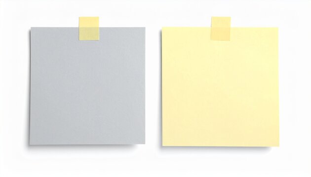 Two blank sticky notes with yellow post-it tabs, isolated on white background, office supplies, note taking, organization