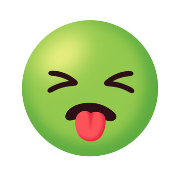 Sick green emoji face with tongue cartoon illustration