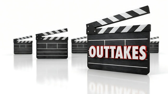 Clapperboards prominently displaying 'OUTTAKES' text, signifying film and video production bloopers and errors