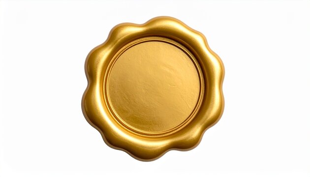 Gold rosette wax seal with ornate border on white background