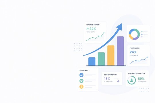Growth metrics visualization business overview infographic design minimalistic style detailed analytics concept