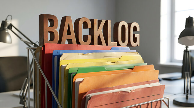 Managing an extensive backlog of tasks, organized in colorful folders on a busy office desk
