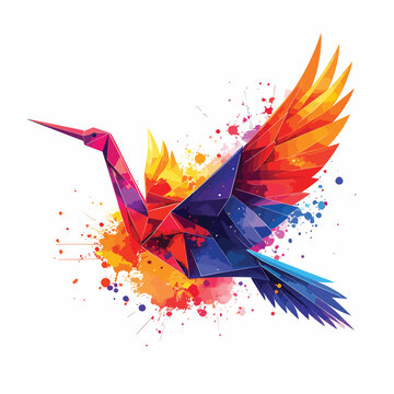 Vibrant Origami Crane in Flight.