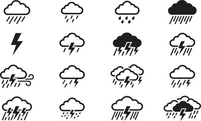 Obraz premium Weather forecast black and white vector icons