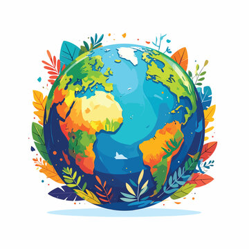 Earth Globe with Colorful Leaves Around 1.